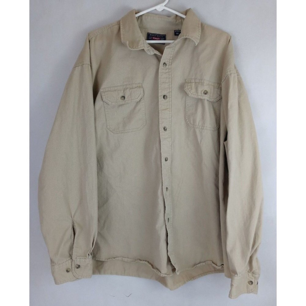 Wrangler Men's Kahki Color Dress Shirt Size 3XL 100% Cotton
